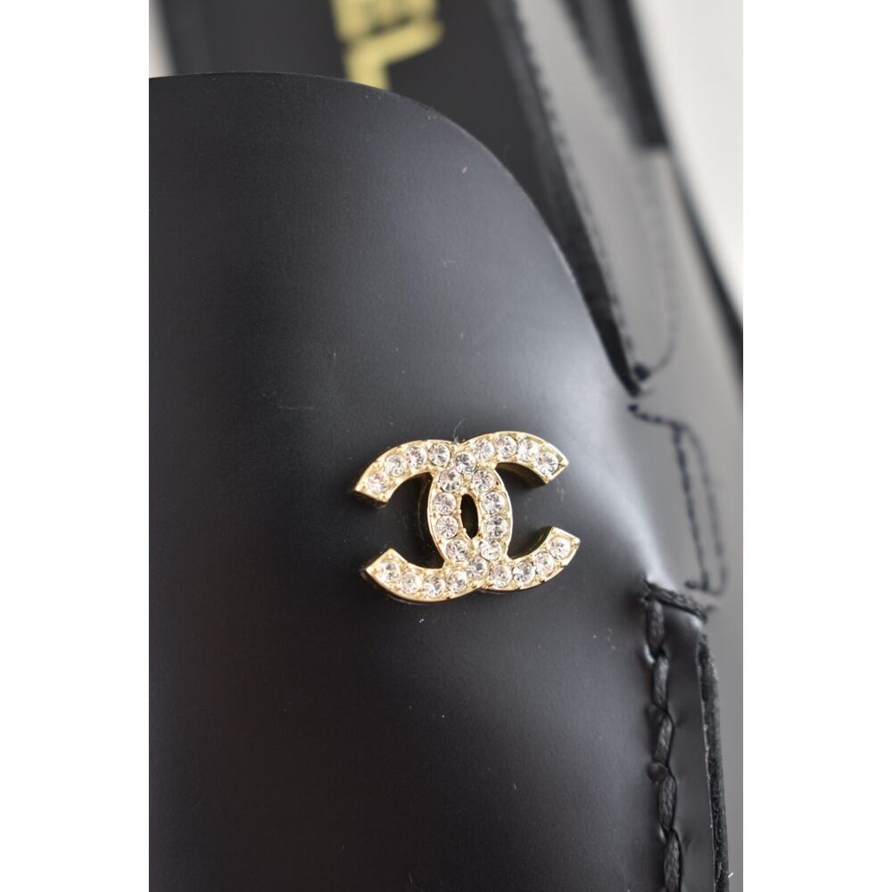 Chanel REV Black Leather CC Crystal Logo Coco Sling Slingback Ballet Flat 40 - Picture 10 of 16
